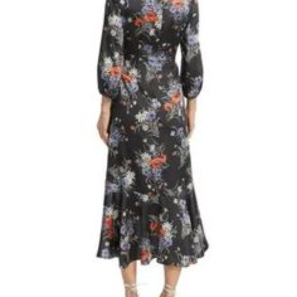 Cinq a Sept Walker Satin Floral Midi Dress Obsidian Black Multi Size 14 NWT - Picture 4 of 9